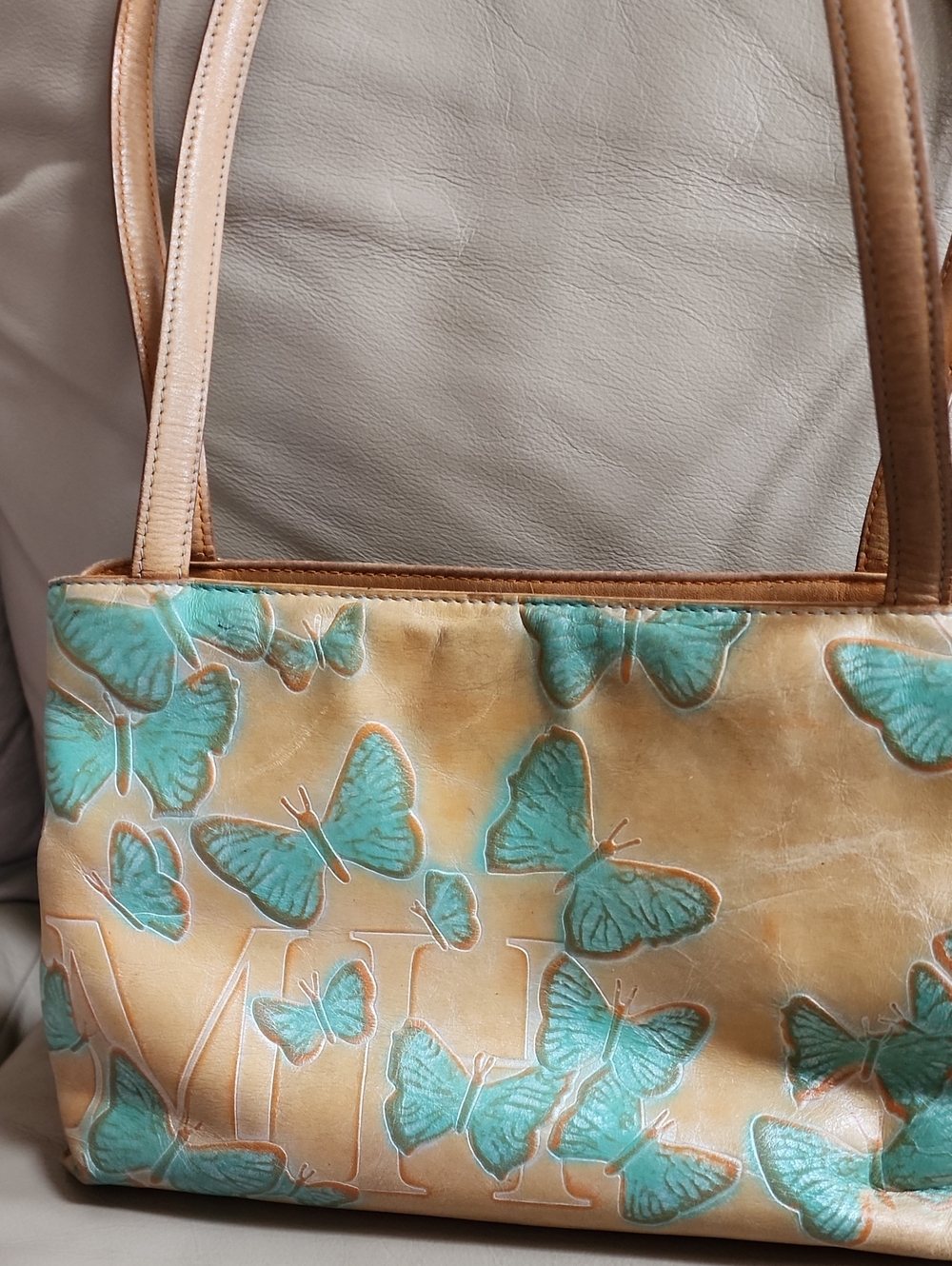 Mario Hernandez Women's Tooled Butterfly-Print Leather Tote Preowned